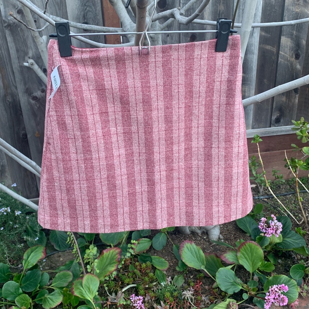 Aritzia Wilfred Red Pink Plaid Mini Plaid Classic Skirt